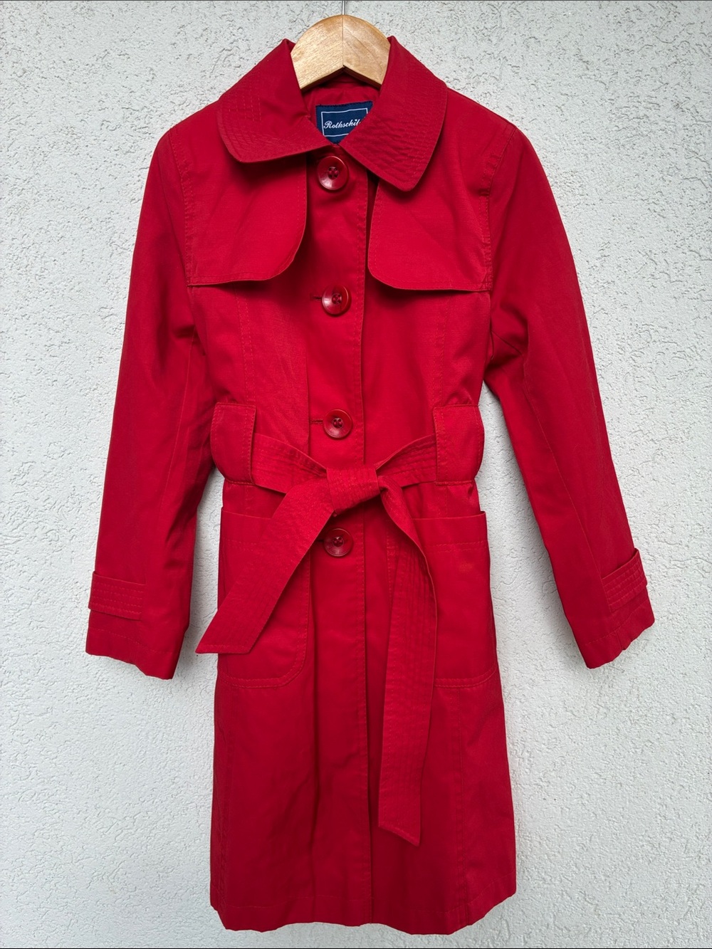 Rothschild Apple Red Belted Trench Coat